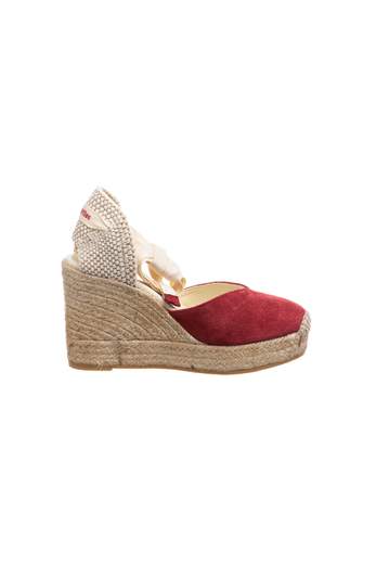 Espadrillas Sandalo Espadrilles Con Punta Chiusa A V In Pelle Scamosciata, Tallone In Tessuto E Laccio Alla Caviglia. Altezza 9,5 Cm.