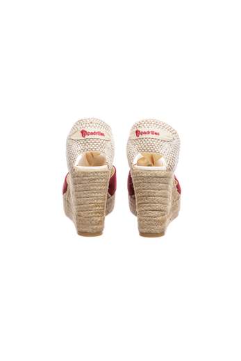 Espadrillas Sandalo Espadrilles Con Punta Chiusa A V In Pelle Scamosciata, Tallone In Tessuto E Laccio Alla Caviglia. Altezza 9,5 Cm.