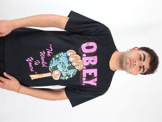 OBEY T-SHIRT OBEY THE WORLD IS YOURS HEAVYWEIGHT TEE UOMO