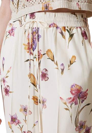 TWINSET PANTALONI IN CREPE A FIORI CON ELASTICO