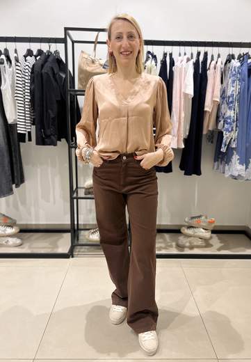 HAVEONE BLUSA SCOLLO A V MANICA LUNGA IN VISCOSA