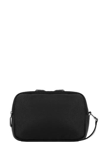 PIQUADRO POCHETTE IN PELLE E TESSUTO