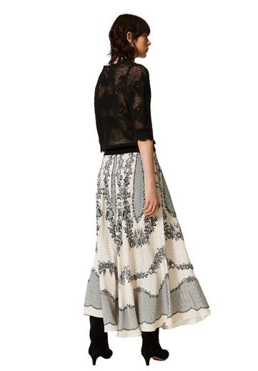 TWINSET GONNA LUNGA STAMPA PIZZO E FIORI