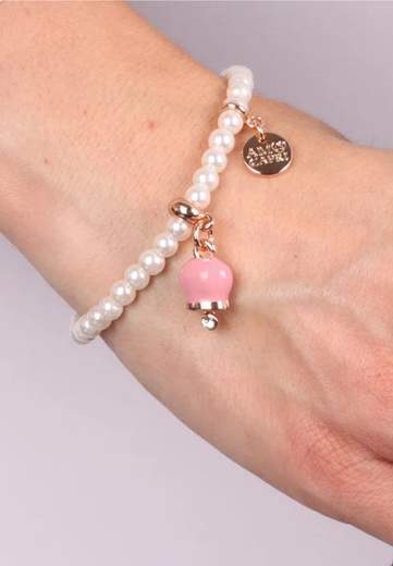 AMO CAPRI BRACCIALE PERLINE E CAMPANA ROSA