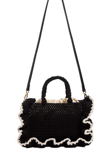 TWINSET TOTE MEDIA TESSUTO EFFETTO PAGLIA CON PROFILO UNCINETTO