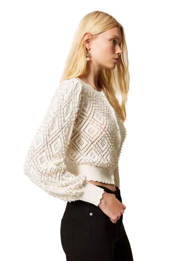 TWINSET CARDIGAN A LOSANGHE CON PERLE