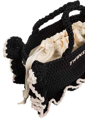 TWINSET TOTE MEDIA TESSUTO EFFETTO PAGLIA CON PROFILO UNCINETTO