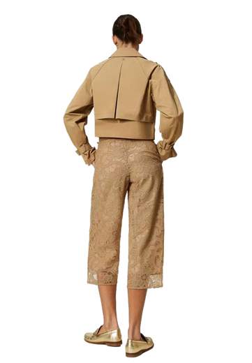 TWINSET ACTITUDE PANTALONI CROPPED IN ORGANZA RICAMATA