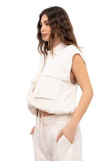PINKO GILET SATIN MAT CON GEORGETTE