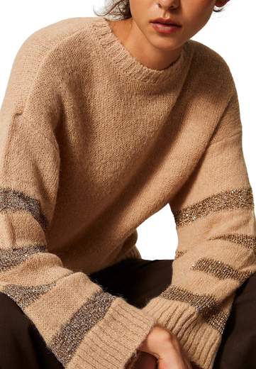 TWINSET MAGLIA MISTO ALPACA RIGHE E PAILLETTES