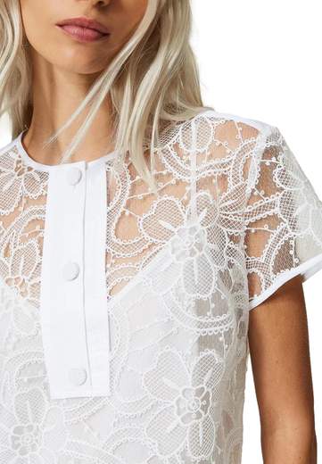 TWINSET ACTITUDE ABITO CORTO IN ORGANZA RICAMATA