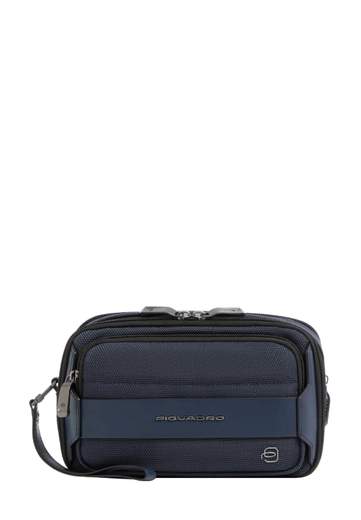 PIQUADRO POCHETTE IN PELLE E TESSUTO