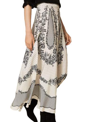 TWINSET GONNA LUNGA STAMPA PIZZO E FIORI