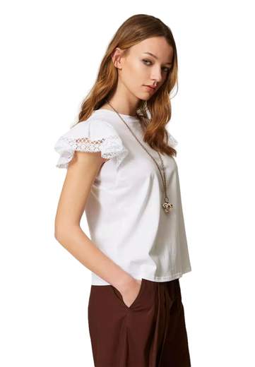 TWINSET T-SHIRT IN JERSEY CON PIZZO