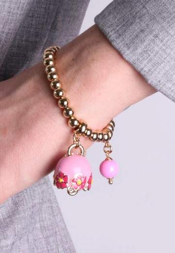 AMO CAPRI BRACCIALE SFERE CAMPANA ROSA FIORI E PERLA