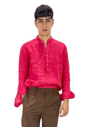 BRANCACCIO POLOCAMICIA TINTA UNITA IN LINO