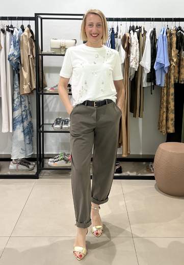 KIKISIX PANTALONI IN PUNTO MILANO CON CINTURA
