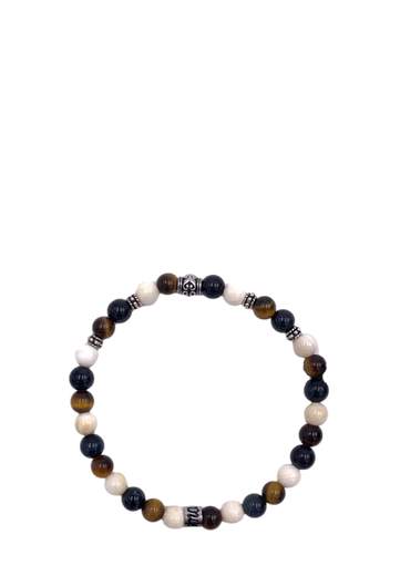 MANCINO BRACCIALE BICOLORE ELASTICO CON PIETRE NATURALI 6MM