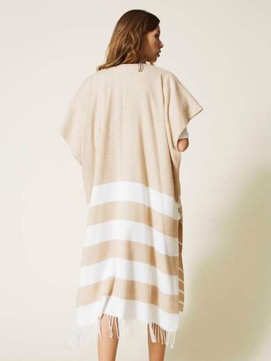 TWINSET GILET LUNGO CON RIGHE E FRANGE