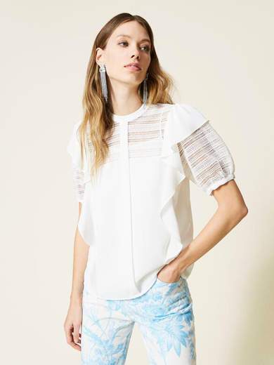 TWINSET BLUSA CON PIZZO E VOLANT