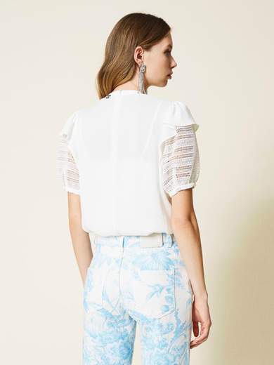 TWINSET BLUSA CON PIZZO E VOLANT