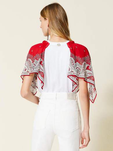 TWINSET T-SHIRT CON MANICHE STAMPA BANDANA