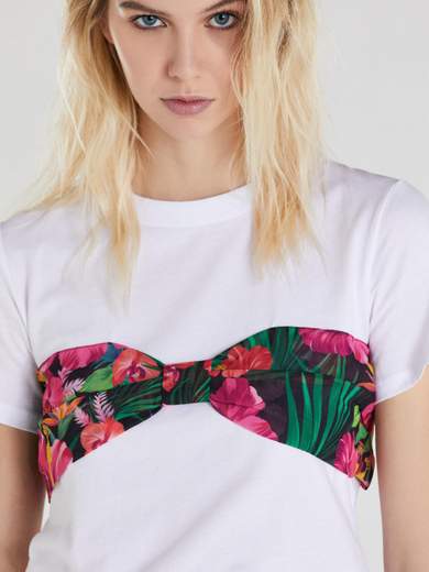 PATRIZIA PEPE T-SHIRT CON INSERTO IN CHIFFON
