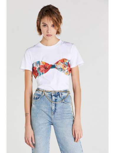 PATRIZIA PEPE T-SHIRT CON INSERTO IN CHIFFON