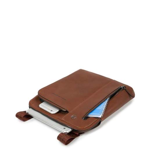 PIQUADRO BLACK SQUARE TRACOLLA IN PELLE CON 2 ZIP AVANTI