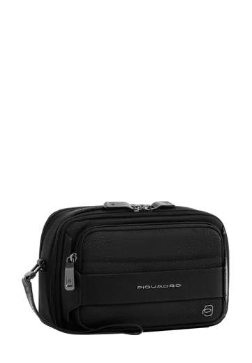 PIQUADRO POCHETTE IN PELLE E TESSUTO