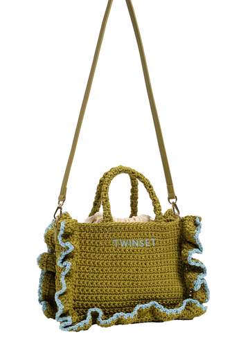TWINSET TOTE MEDIA TESSUTO EFFETTO PAGLIA CON PROFILO UNCINETTO