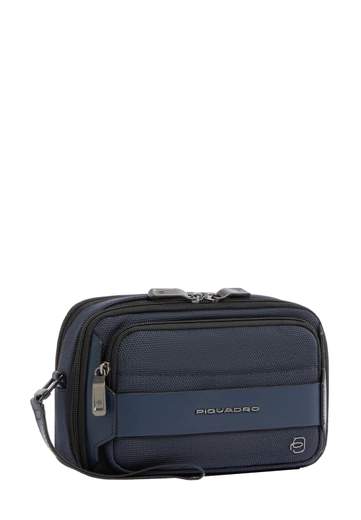 PIQUADRO POCHETTE IN PELLE E TESSUTO