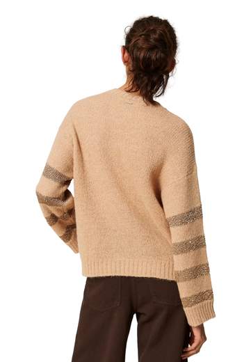 TWINSET MAGLIA MISTO ALPACA RIGHE E PAILLETTES