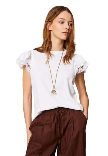 TWINSET T-SHIRT IN JERSEY CON PIZZO