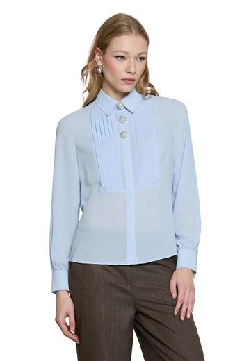 RELISH CAMICIA BARELA PLISSE' CON BOTTONI GIOIELLO