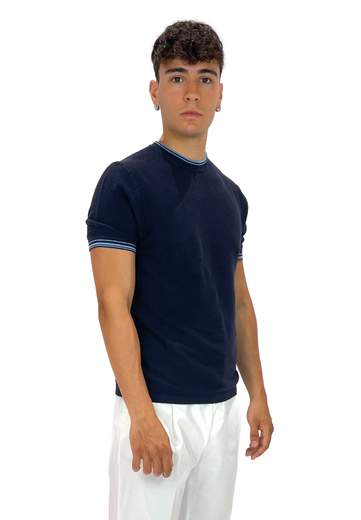 PEOPLE OF SHIBUYA T-SHIRT IN MAGLIA TRICOT CON BORDI A CONTRASTO