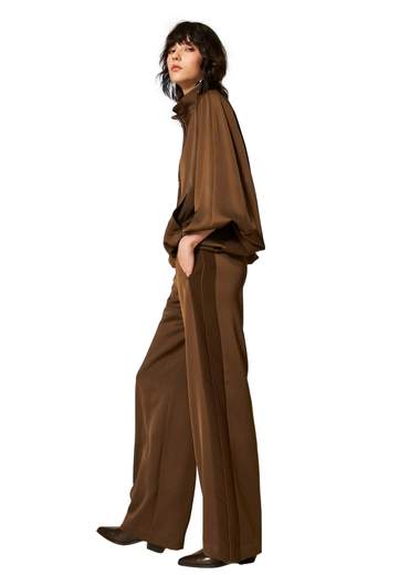 TWINSET PANTALONE PALAZZO CON ELASTICO E BANDA SUL FIANCO
