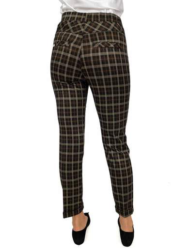 PERLA Pantaloni Scozzesi Donna Vita Alta Con Elastico A Sigaretta