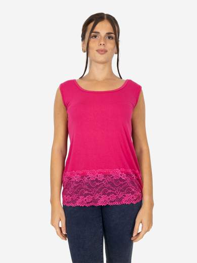 STRABELLO Canotta Donna Spalla Larga con Bordo in Pizzo Oversize CAN-06