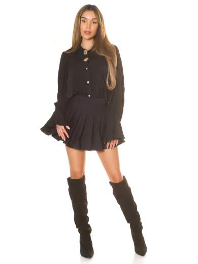 Minigonna pantaloncino sexy a vita alta con pieghe a scatola