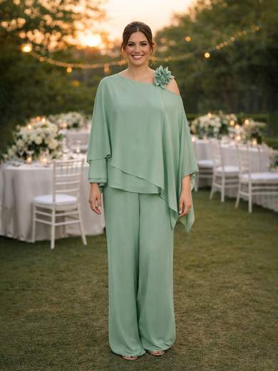 Sologioie Curvy Completo Elegante da Cerimonia Curvy con Casacca Asimmetrica e Pantalone in Georgette ysv370