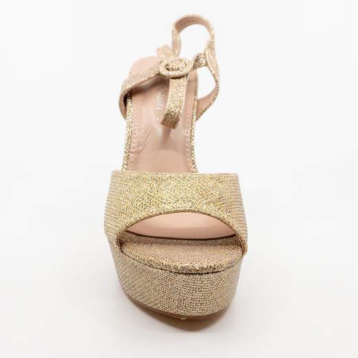 Chiara Foscari Sandali Beige Eleganti Cerimonia Glitterati Tacco Largo E Plateau AHH-136-BEIGE