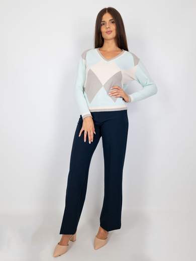 Maglia Pullover Donna Invernale A Rombi Con Lo Scollo A V