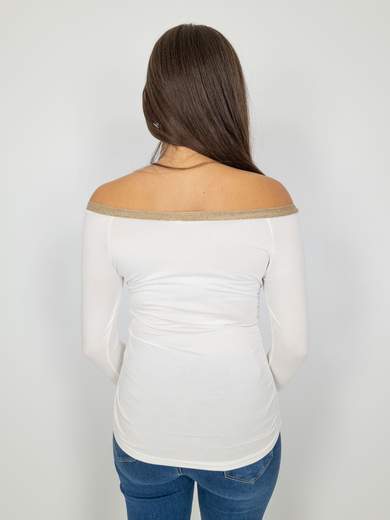 Maglia Scollo A Barchetta Lunga Donna Spalle Scoperte Aderente