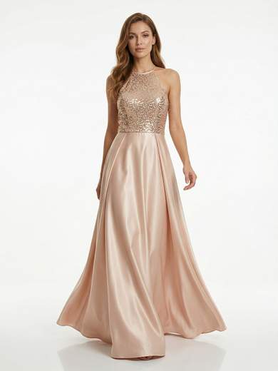 Sologioie Abito Lungo da Cerimonia con Corpetto di Paillettes e Gonna Effetto Bagnato SSU050