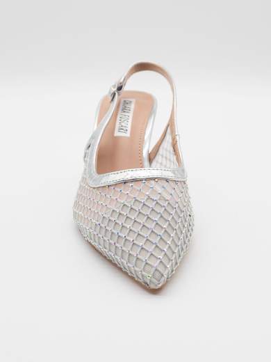 Slingback Argento a Rete con Strass e Tacco a Clessidra 7,5 cm