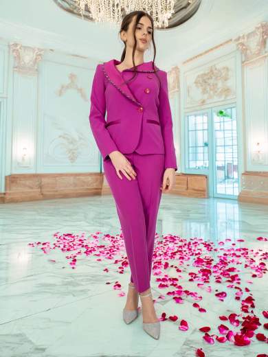 JEAN CRYÒ Tailleur elegante da cerimonia con giacca decorata e pantalone slim 35379