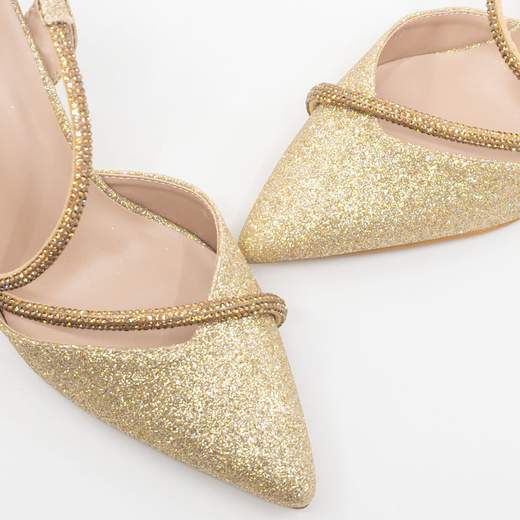 Decolletè glitterate oro da donna per cerimonia tacco alto