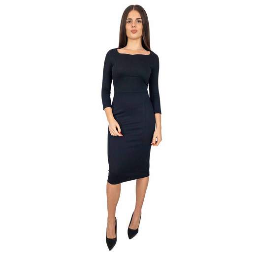CARMEN Abito Tubino Donna Elegante Manica Tre Quarti Invernale Midi Stretch