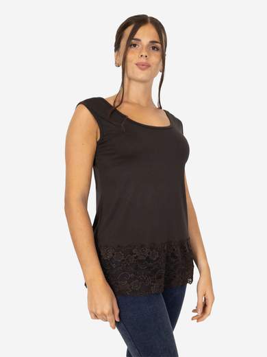 STRABELLO Canotta Donna Spalla Larga con Bordo in Pizzo Oversize CAN-06